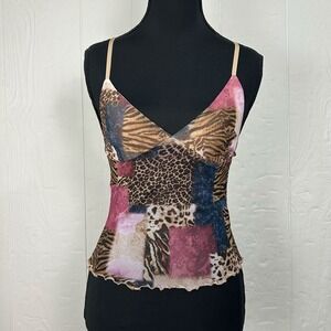 Y2K Patchwork Babydoll Mesh Camisole Sz-XS Leopard Fairy Grunge Whimsigoth Tank